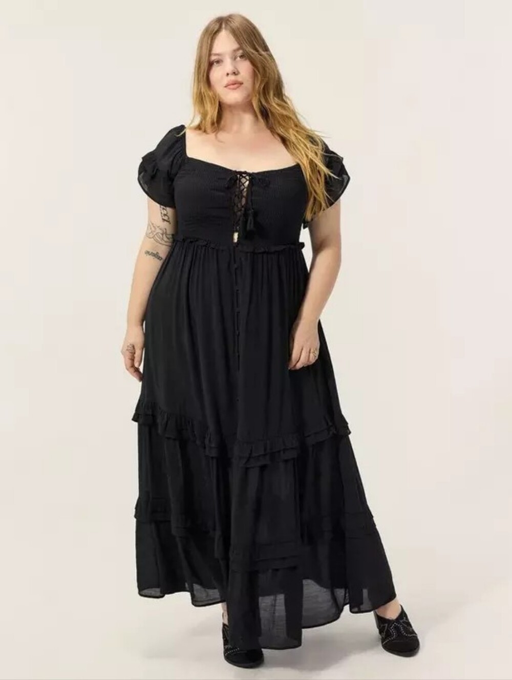 Torrid Black Festi Off-Shoulder Lace-Up Maxi Dress Women's Plus Size 3X Nwt - Picture 6 of 6